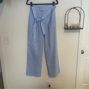 NEW Naadam 100% Cotton Blue & White Striped Wide Leg Trousers Size Small